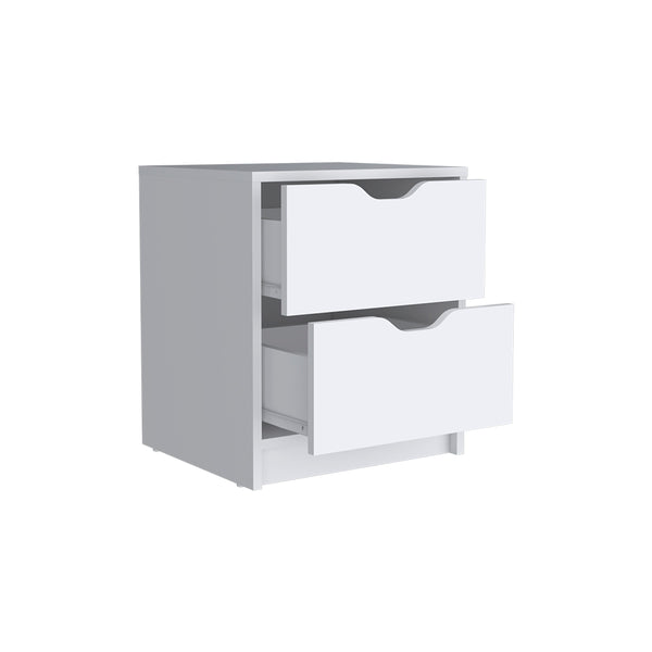 English Elm Nightstand With Two Drawers In Clean White Finish - Stylish Storage For Modern Bedrooms & More! B092122833