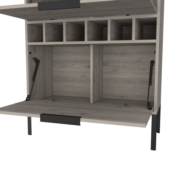 English Elm Bar Cabinet Puertu Light Gray, Six Wine Cubbies & Double Doors, Durable Particle Board, 38.97"L B092123057