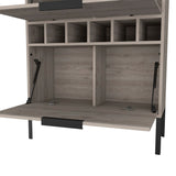 English Elm Bar Cabinet Puertu, Six Wine Cubbies, Double Door Cabinet, Light Gray Finish