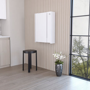 English Elm Foldable wall-mounted table Tacoma with space-saving hutch, seven shelves, durable particleboard design White B092123081
