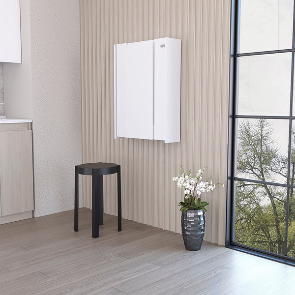 English Elm Foldable wall-mounted table Tacoma with space-saving hutch, seven shelves, durable particleboard design White B092123081