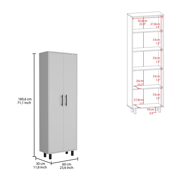 English Elm Multistorage Tall Five-Shelf Organizer in Macadamia Finish for Clutter-Free Rooms, Durable Design White B092123307