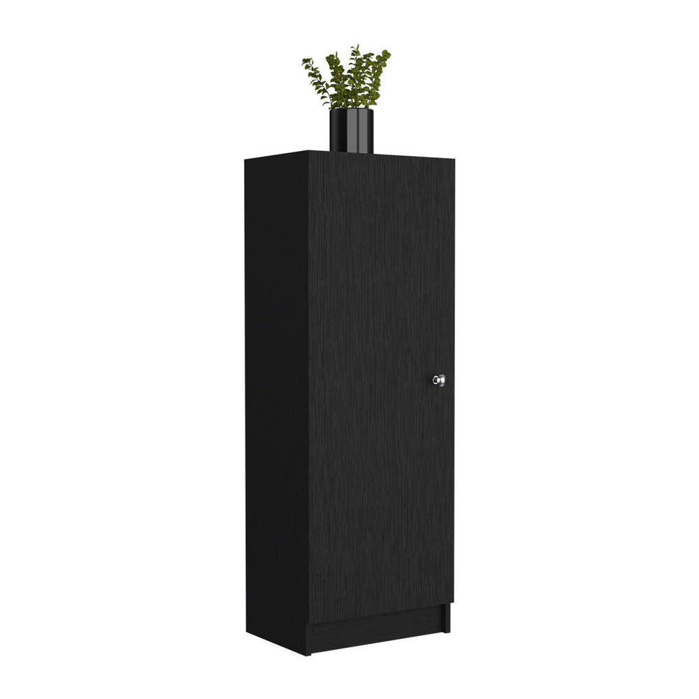 English Elm Pantry Miami single-door cabinet with four adjustable shelves, space-saving design, durable build Black B092123008