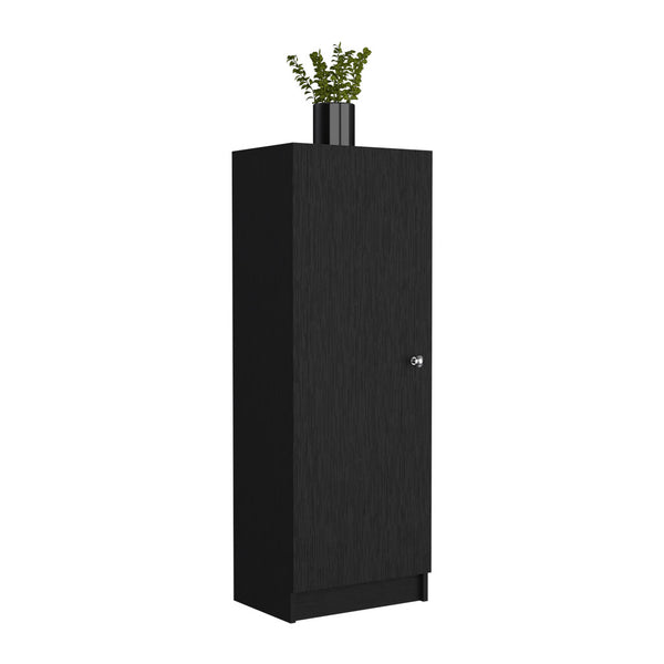 English Elm Pantry Miami single-door cabinet with four adjustable shelves, space-saving design, durable build Black B092123008