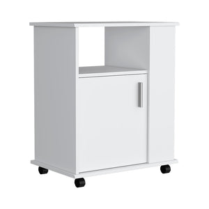 English Elm Kitchen Cart Newark White Finish with 3 Side Shelves, 4 Open Shelves & Locking Casters for Microwaves B092123026
