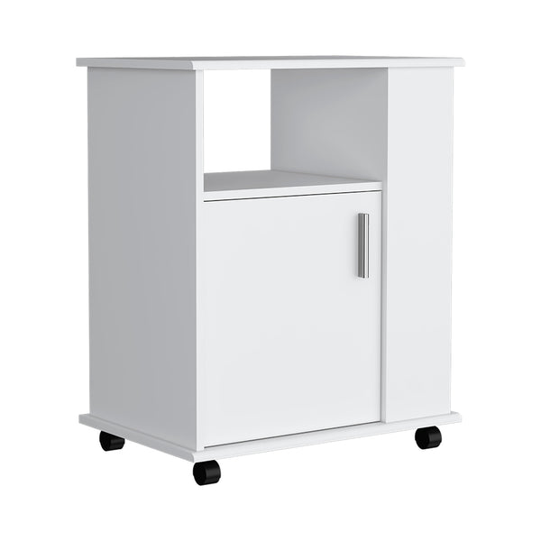 English Elm Kitchen Cart Newark White Finish with 3 Side Shelves, 4 Open Shelves & Locking Casters for Microwaves B092123026