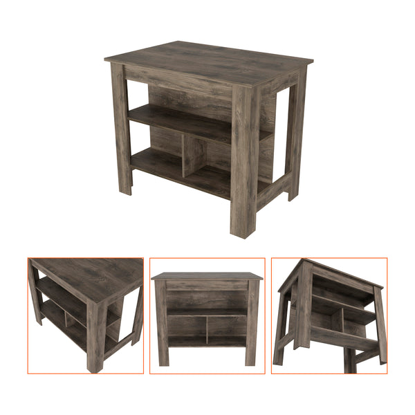 English Elm Kitchen Island Dozza With Three Shelves - Stylish Dark Brown Finish For Modern Organized Spaces B092122908