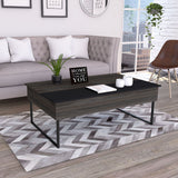 English Elm Lift Top Coffee Table Wuzz, Two Legs, Two Shelves, Carbon Espresso / Black Wengue Finish