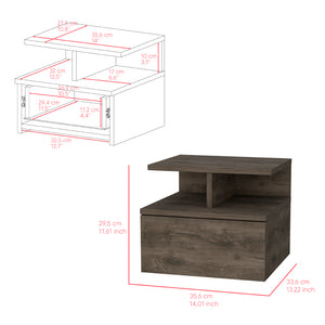 English Elm Floating Nightstand Flopini wall-mounted bedside table with drawer, space-saving shelf, durable design Dark Brown B092123163