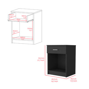 English Elm Nightstand Coco - Stylish Black Wenge Finish With Drawer & Shelf For Modern Bedroom Storage Solutions B092123086