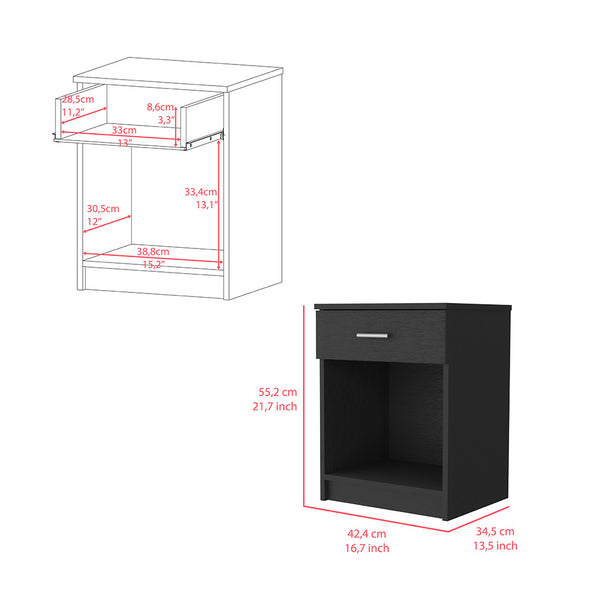 English Elm Nightstand Coco - Stylish Black Wenge Finish With Drawer & Shelf For Modern Bedroom Storage Solutions B092123086
