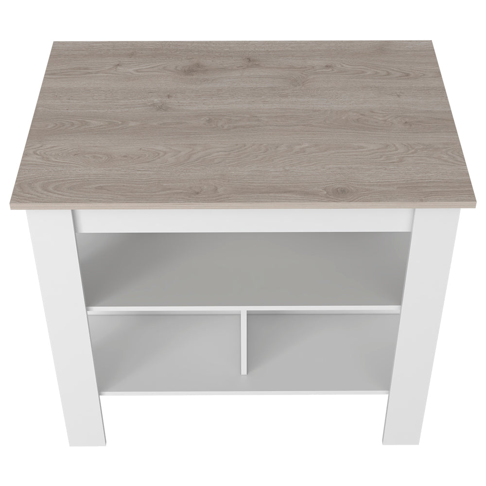 English Elm Kitchen Island Antibacterial Dozza - Stylish Light Gray & White Finish With 3 Storage Shelves B092122914