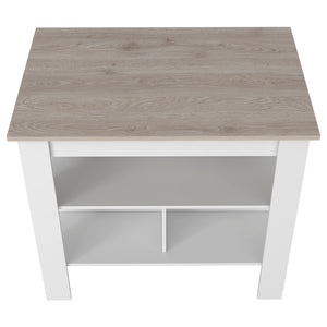 English Elm Kitchen Island Antibacterial Dozza - Stylish Light Gray & White Finish With 3 Storage Shelves B092122914