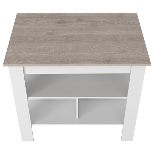 English Elm Kitchen Island Antibacterial Dozza - Stylish Light Gray & White Finish With 3 Storage Shelves B092122914
