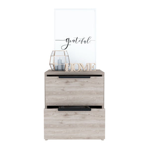 English Elm Nightstand Cervants - Modern Light Gray Two-Drawer Storage With Metal Handles For Compact Spaces B092123002