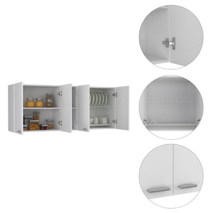 English Elm Wall Cabinet Ontario - Modern Double-Door Design In White With Built-In Dish Rack & Open Shelves B092123033-GIGA