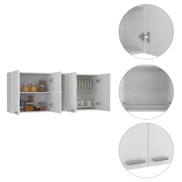 English Elm Wall Cabinet Ontario - Modern Double-Door Design In White With Built-In Dish Rack & Open Shelves B092123033-GIGA