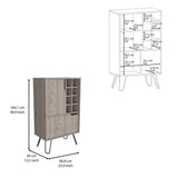 English Elm L Bar Cabinet Silhill, Eight Wine Cubbies, Two Cabinets With Single Door, Light Gray Finish