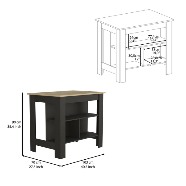 English Elm Kitchen Island Dozza: Stylish Black Wengue & Light Oak, 3 Shelves, Perfect For Prep & Dining B092122905