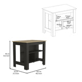 English Elm Kitchen Island Dozza, Three Shelves, Black Wengue / Light Oak Finish