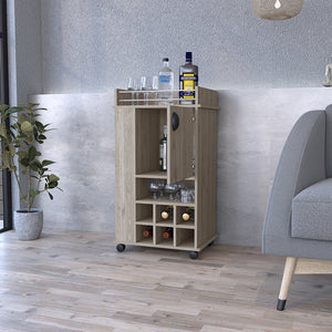 English Elm Bar Cart Reese with Smooth Casters, Six Wine Cubbies, Single Cabinet & Spacious Cocktail Surface Light Gray B092123144