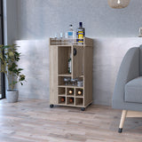 English Elm Bar Cart With Casters Reese, Six Wine Cubbies and Single Door, Light Gray Finish