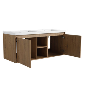 English Elm 48" Wall Mounted Bathroom Vanity With Double Sink, Soft-Close Doors, Modern Design & Storage Solutions W999S00105
