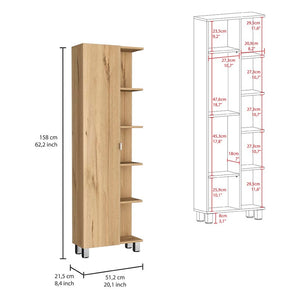 English Elm Corner Storage Cabinet with Five Open Shelves Single Door Smoky Oak Wood Finish B092123109