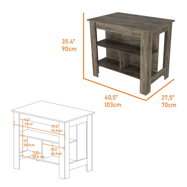 English Elm Kitchen Island Dozza With Three Shelves - Stylish Dark Brown Finish For Modern Organized Spaces B092122908
