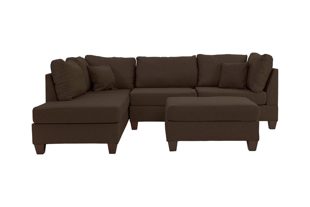 English Elm Chocolate 3-Piece Reversible Chaise Sectional Sofa with Ottoman, Linen-Like Fabric, Plush Cushions, Modern Comfort B011S00307