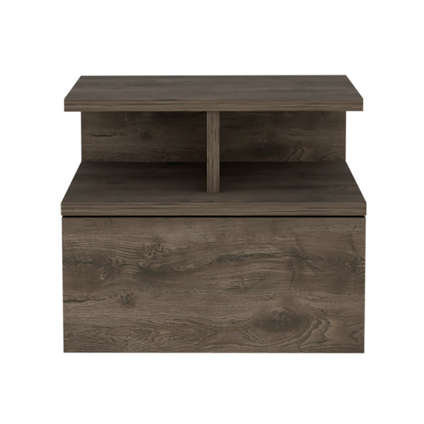 English Elm Floating Nightstand Flopini wall-mounted bedside table with drawer, space-saving shelf, durable design Dark Brown B092123163