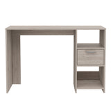 English Elm Computer Desk Odessa With Single Drawer and Open Storage Cabinets, Light Gray Finish