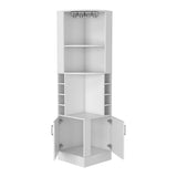 English Elm Bar Cabinet Papprika, 8 Wine Cubbies, Double Door, White Finish