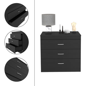 English Elm Three Drawer Dresser Lial with Durable Particle Board, Metal Hardware, Wengue Finish, Sleek Design Black B092122972