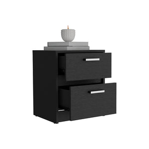 English Elm Nightstand With Chequered Front, Two Drawers, Modern Black Wengue Finish For Stylish Storage Solutions B092123119