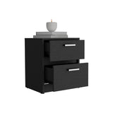 English Elm Nightstand Chequered, Two Drawers, Black Wengue Finish