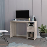 Odessa Computer Desk: Single Drawer, Open Cabinets, Light Gray Finish - 43.3