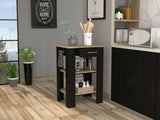 English Elm Kitchen Island 23 Inches Dozza With Single Drawer and Two-Tier Shelves, Black Wengue / Light Oak Finish