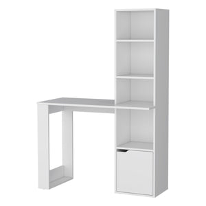 English Elm Office Desk Aragon with Integrated Four-Tier Bookcase and Concealed Lower Cabinet for Organized Workspaces White B092123142
