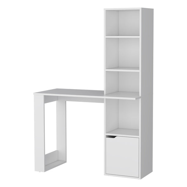 English Elm Office Desk Aragon with Integrated Four-Tier Bookcase and Concealed Lower Cabinet for Organized Workspaces White B092123142