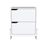 Brookland Nightstand: Double Drawer Bedside Table in White Finish - Sturdy Base, Ample Storage