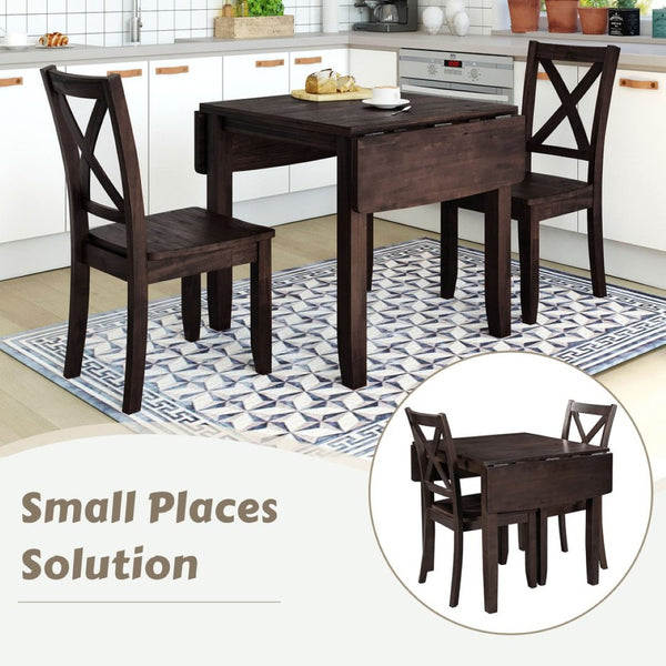 English Elm Topmax Drop Leaf Wood Breakfast Nook Table Set with X Back Chairs for Two Espresso N717S000164P