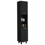 English Elm Pantry Cabinet Almada, Three Interior Shelves, Black Wengue Finish