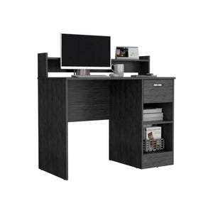 English Elm Computer Desk Delmar - Stylish Smokey Oak Finish With Open Shelves & Hidden Drawer For Organizing B092123156