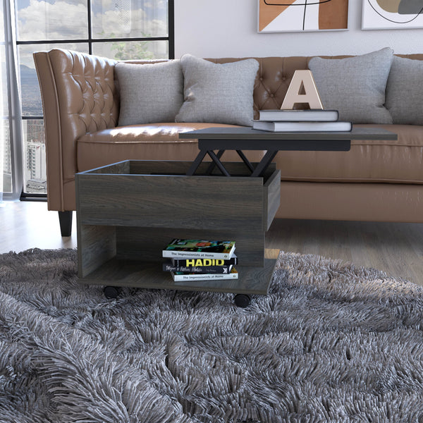 English Elm Lift Top Coffee Table Mercuri with Hidden Storage and Locking Casters, Durable Particleboard Design Espresso B092123051