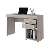 English Elm Computer Desk Limestone, Two Drawers, Light Gray Finish