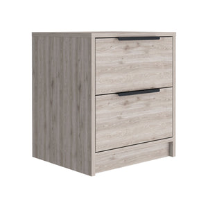 English Elm Nightstand Cervants - Modern Light Gray Two-Drawer Storage With Metal Handles For Compact Spaces B092123002