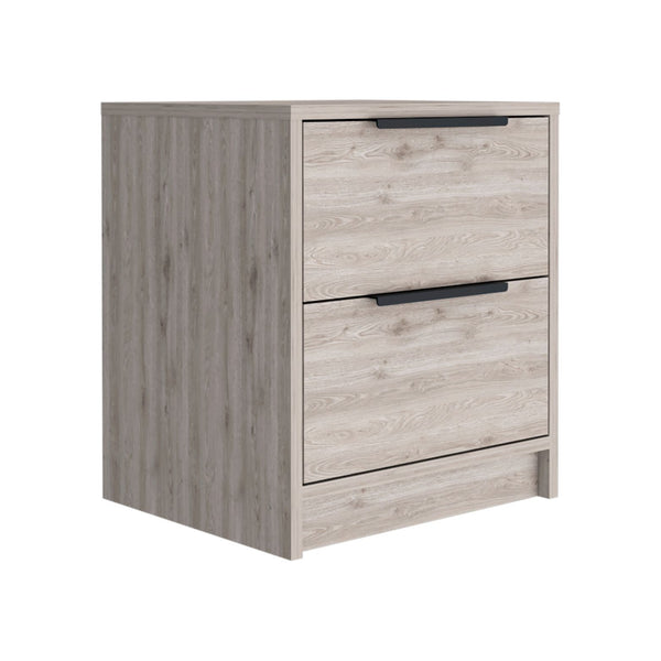 English Elm Nightstand Cervants - Modern Light Gray Two-Drawer Storage With Metal Handles For Compact Spaces B092123002