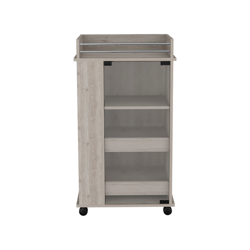 English Elm Bar Cart With Glass Door, Two-Side Shelves & Spacious Surface In Light Gray - Perfect For Entertaining! B092123145