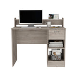 English Elm Computer Desk Delmar With Open Storage Shelves and Single Drawer, Light Gray Finish